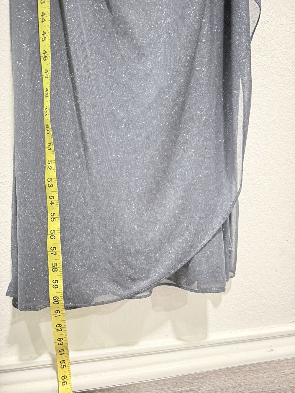 Alex Evenings Gray Glitter Draped Cowl Neck Sleeveless Long Gown Size 16 - Picture 5 of 13